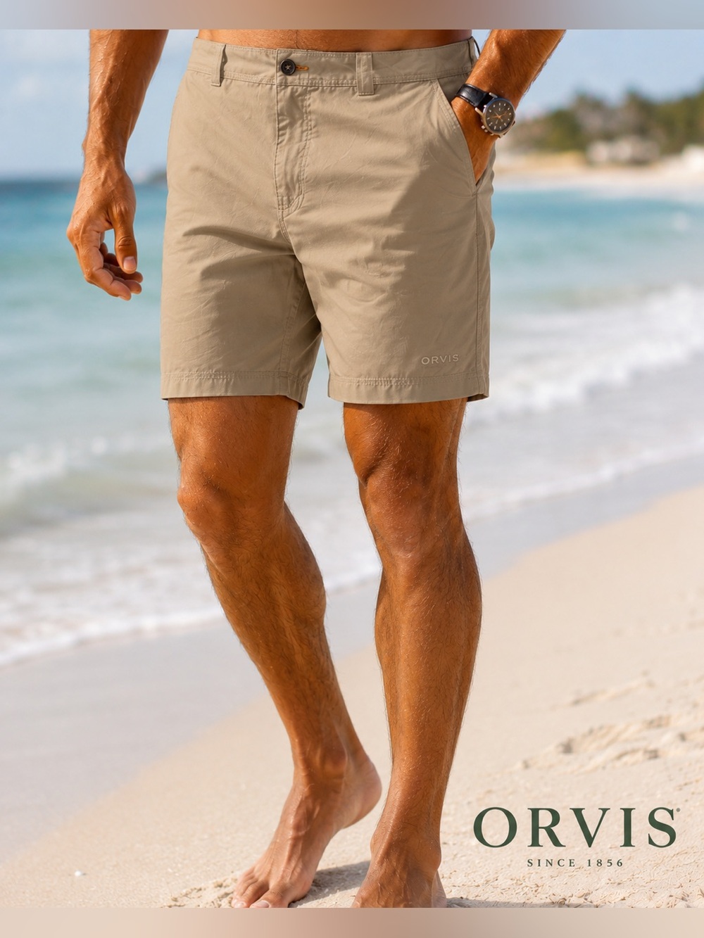 Orvis,Khaki Flat-Front,Pocketed Shorts, Hidden Cargo Pocket, Excellent!Size 38 - Picture 7 of 9